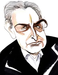 John Banville, irischer Romanautor und Drehbuchautor; Krimiautor unter dem Pseudonym Benjamin Black; Karikatur